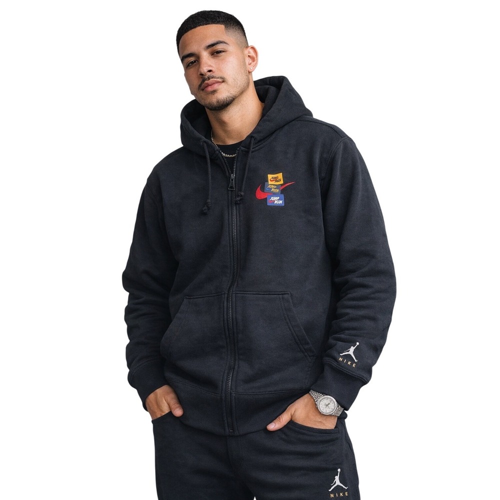 Jordan Jumpman Nike Mens Full Zip Hoodie Black Fleece Sweatshirt Multi Logo XL